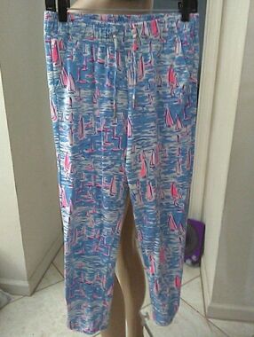 LK NEW ILLY PULITZER Blue Sailboat Print Drawstring Pants SZ. SM COTTON W/ PKTS